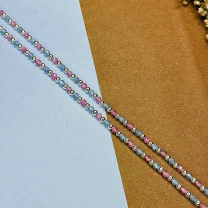 Elegant Silver Anklet with Colorful Crystal Beads & Charm Dangles