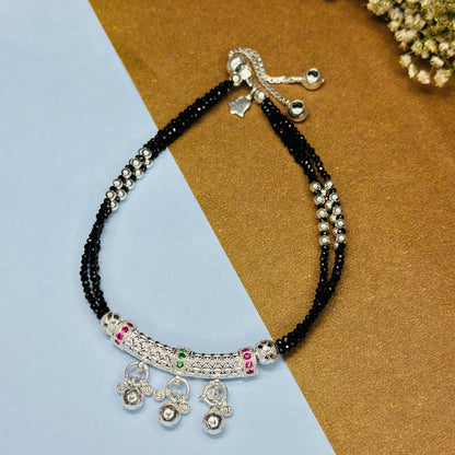 Sterling Silver Traditional Black Bead Payal with Ghungroo