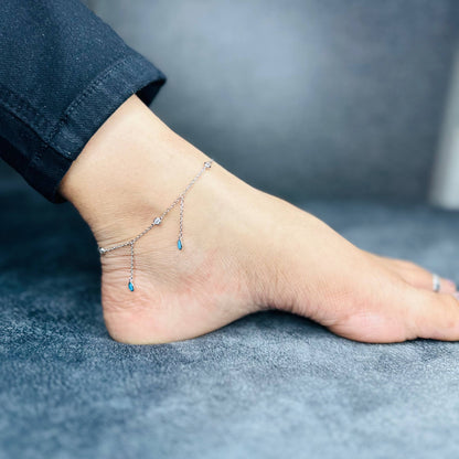925 Sterling Silver Droplet Charm Anklet