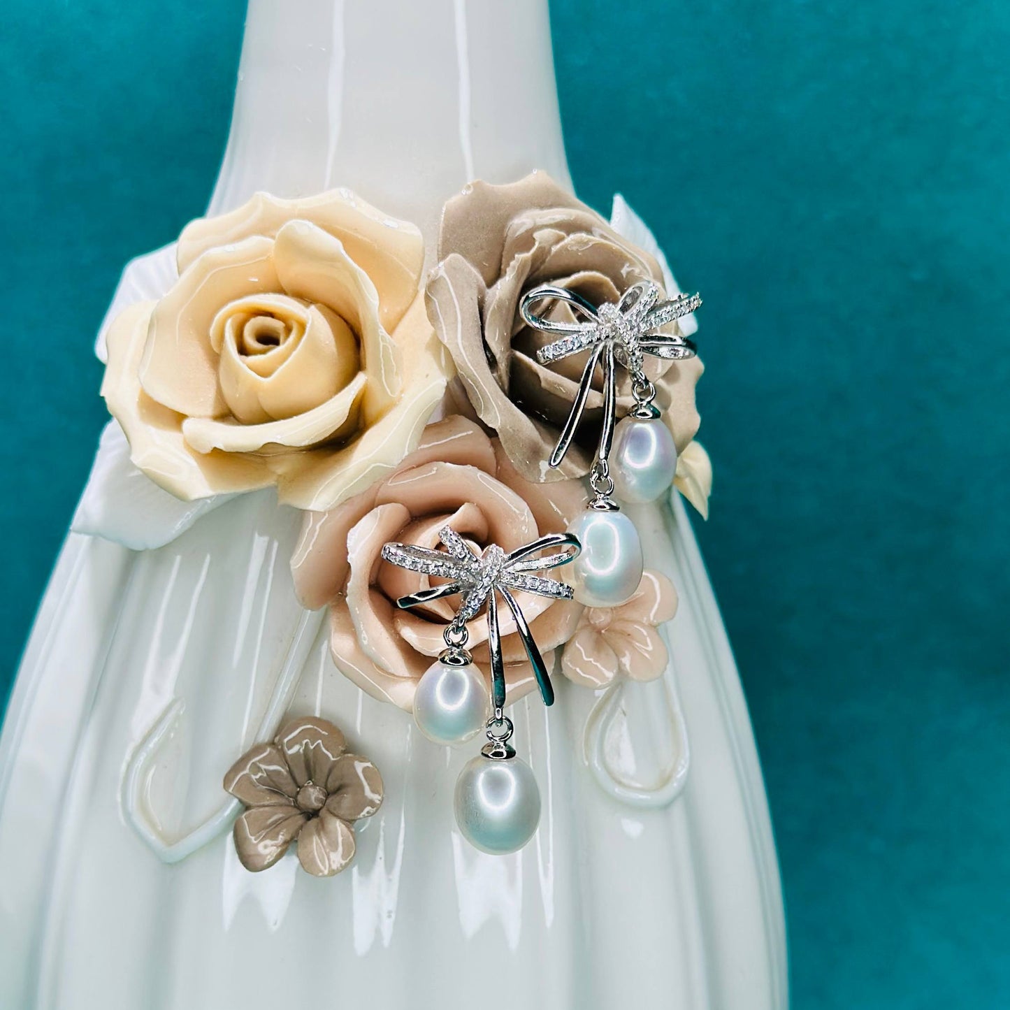 Graceful Bow Pearl Drop Earrings