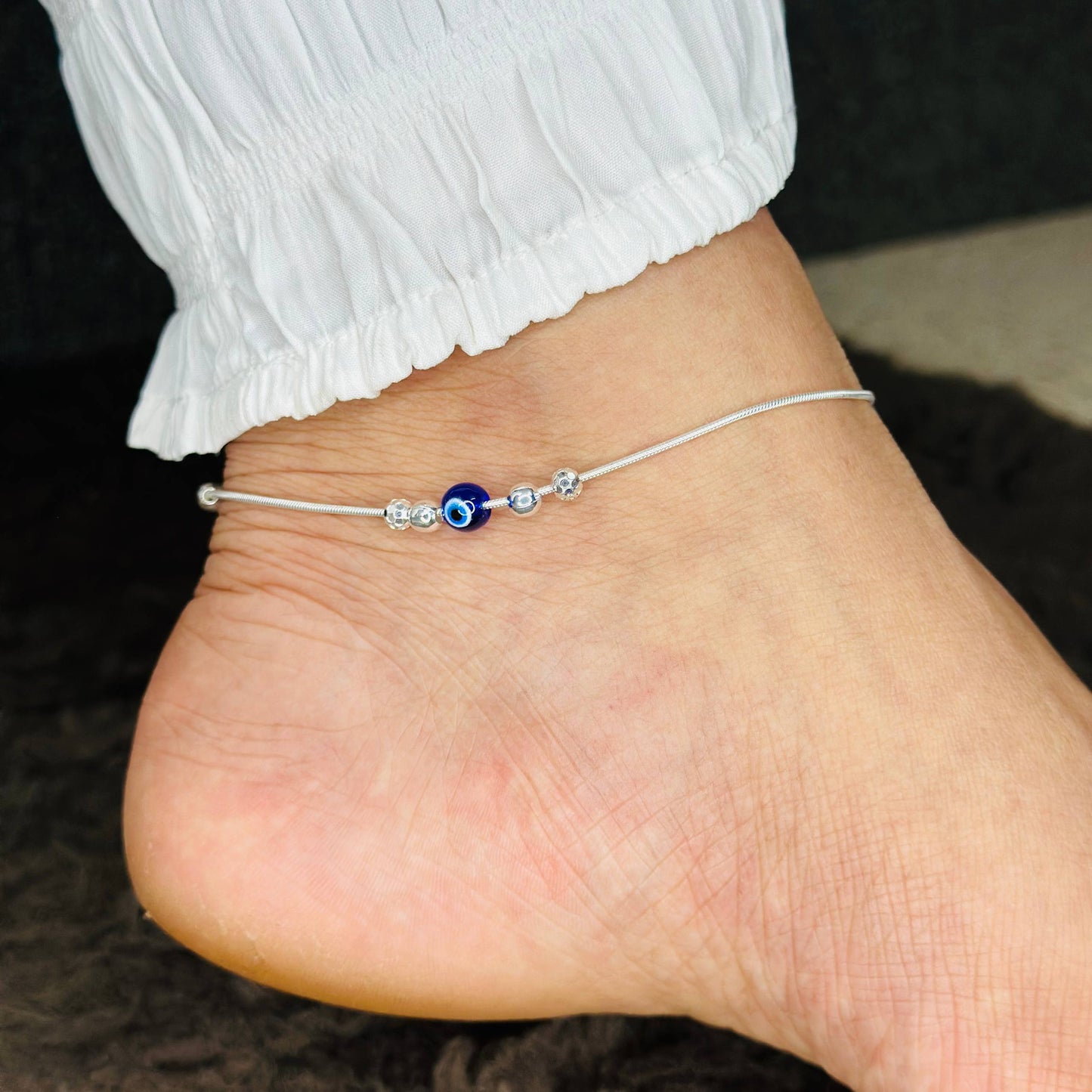 Aarvi Evil Eye Silver Anklet