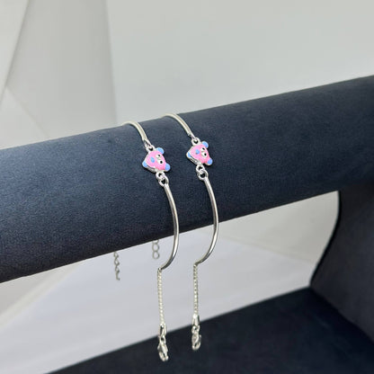 Pink Teddy Charm Kids Silver Bracelet