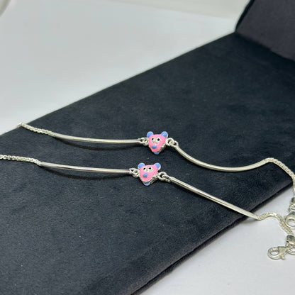 Pink Teddy Charm Kids Silver Bracelet