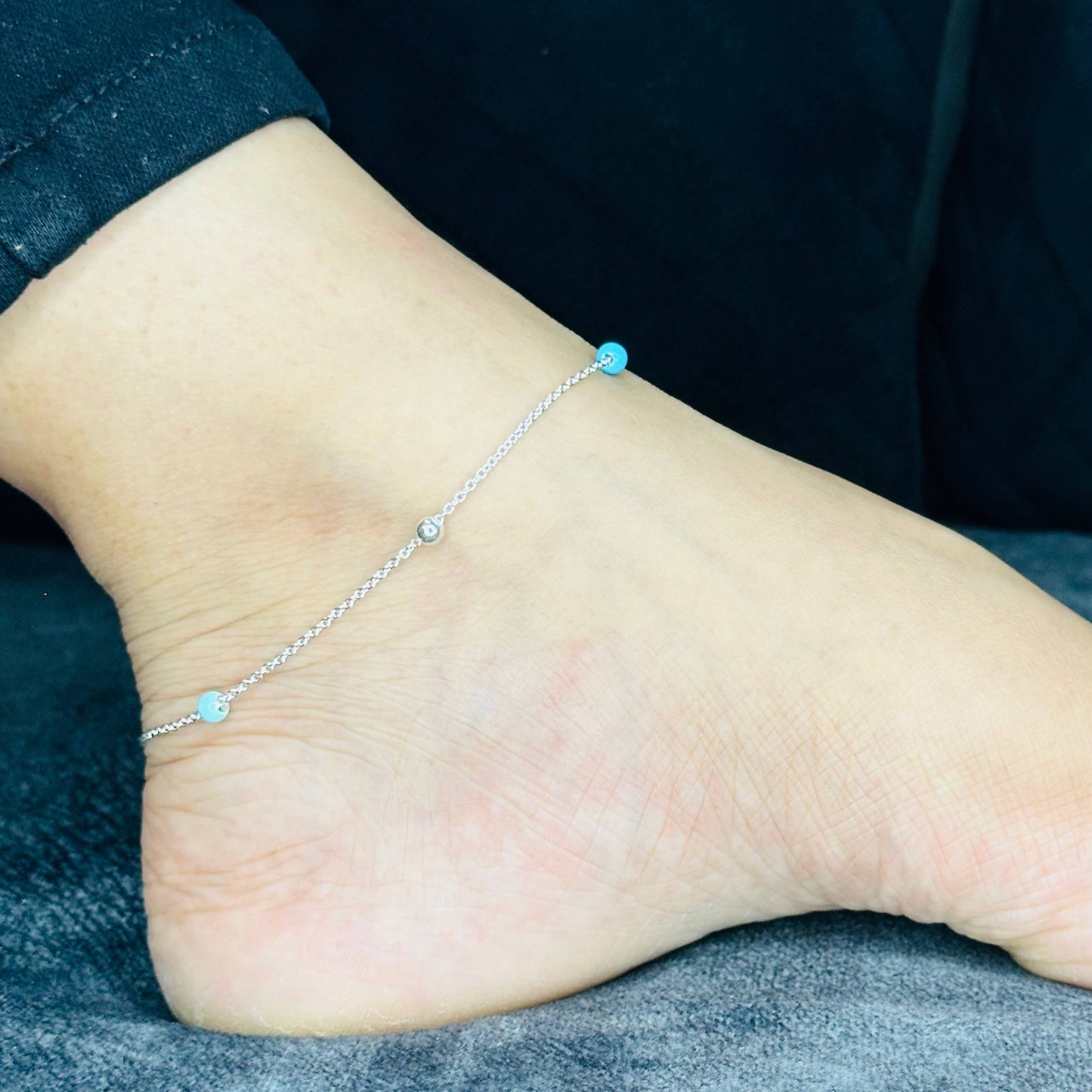 “Aura Beads 925 Silver Anklet”