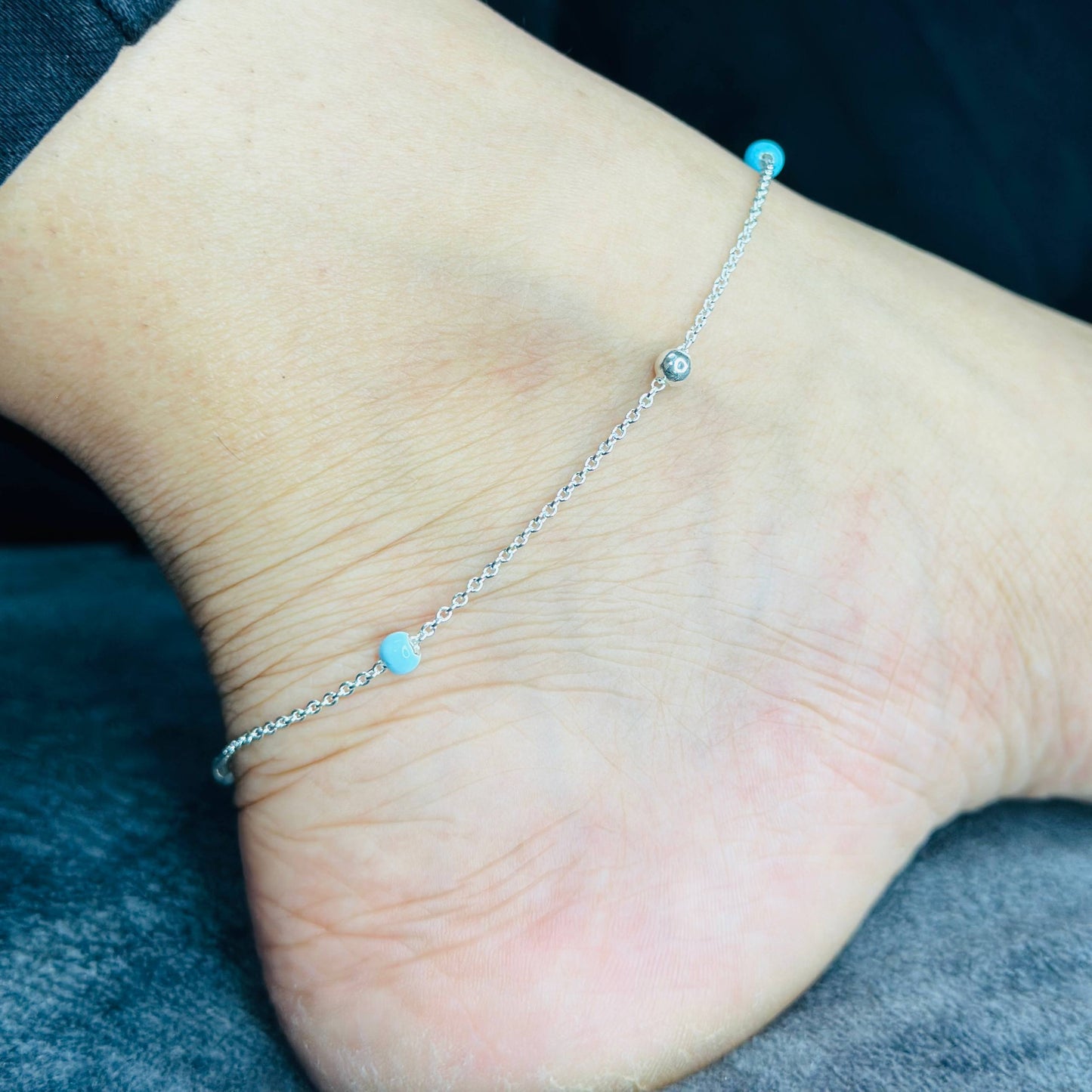 “Aura Beads 925 Silver Anklet”