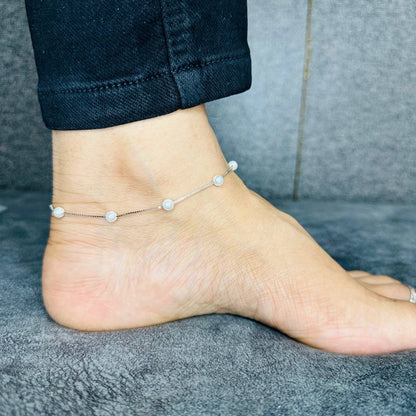 925 Sterling Silver Pearl Beaded Delicate Payal