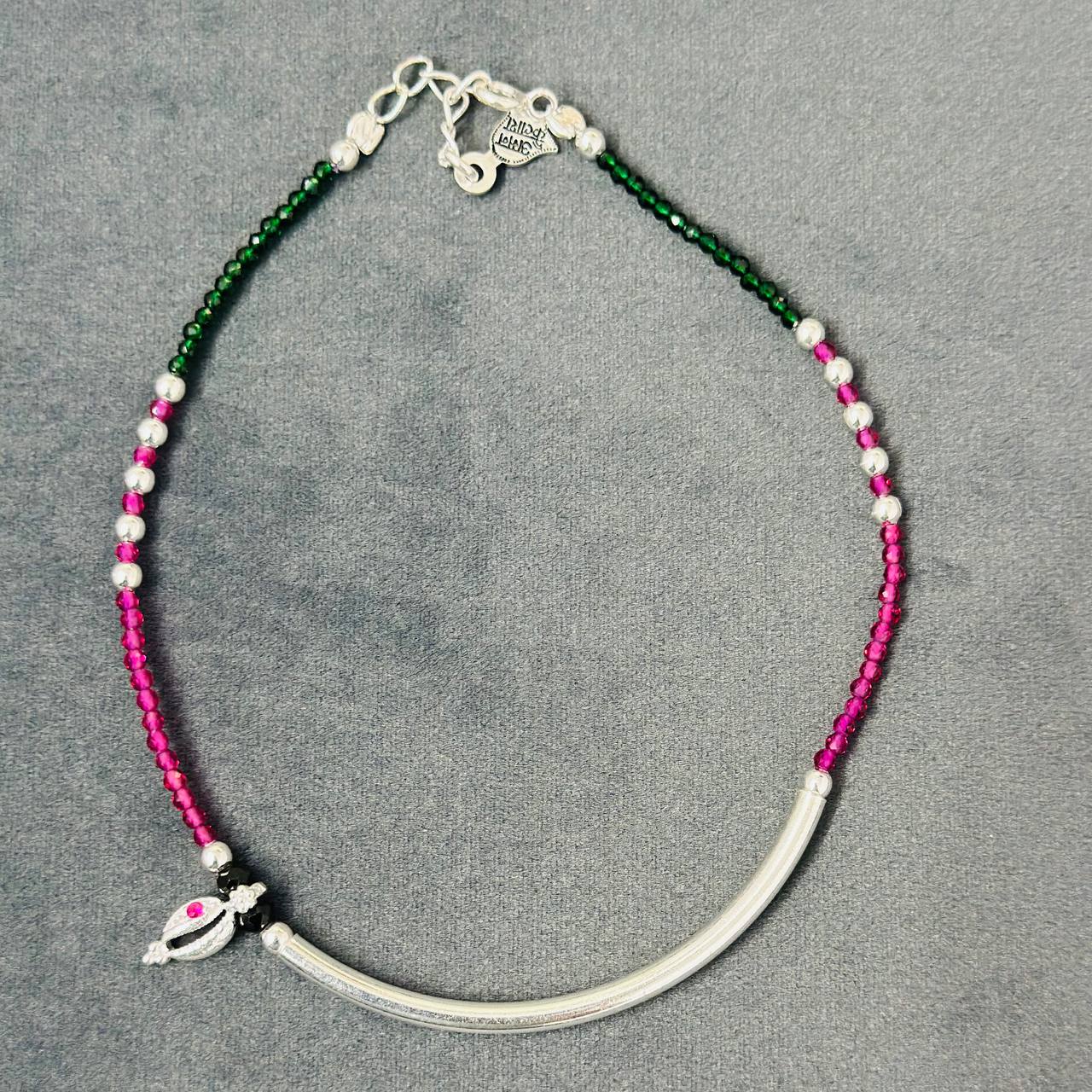 Sterling Silver Multicolor Beaded Payal with CZ Charm