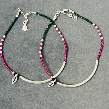 Sterling Silver Multicolor Beaded Payal with CZ Charm