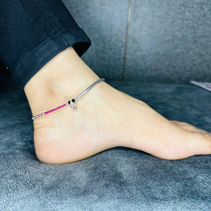 Sterling Silver Multicolor Beaded Payal with CZ Charm