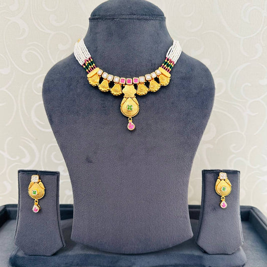 925 Silver Gold Plated Peacock Motif Beaded Necklace Set with Earrings