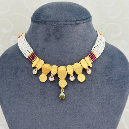 925 Silver Gold Plated Heritage Coin Beaded Necklace Set with Earrings