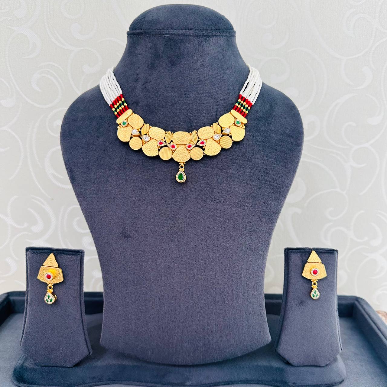 925 Silver Gold Plated Royal Coin Cluster Necklace Set with Earrings