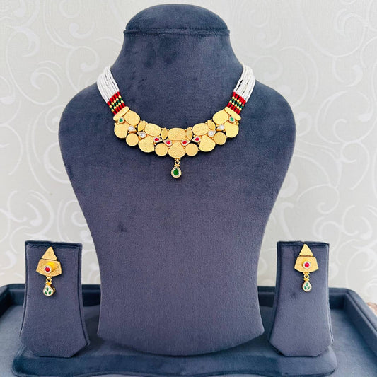 925 Silver Gold Plated Royal Coin Cluster Necklace Set with Earrings