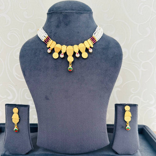 925 Silver Gold Plated Heritage Coin Beaded Necklace Set with Earrings