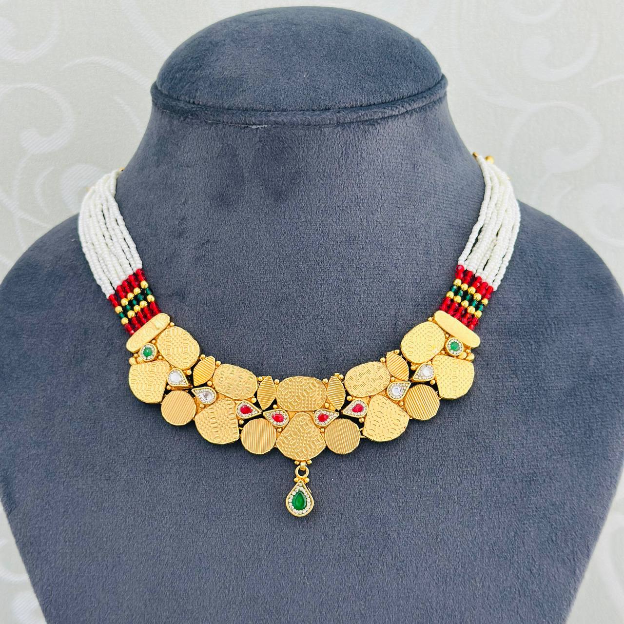 925 Silver Gold Plated Royal Coin Cluster Necklace Set with Earrings