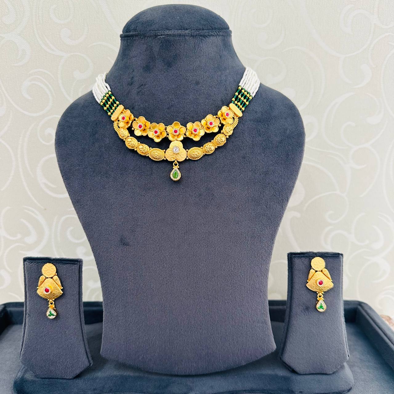 925 Silver Gold Plated Floral Blossom Necklace Set with Earrings