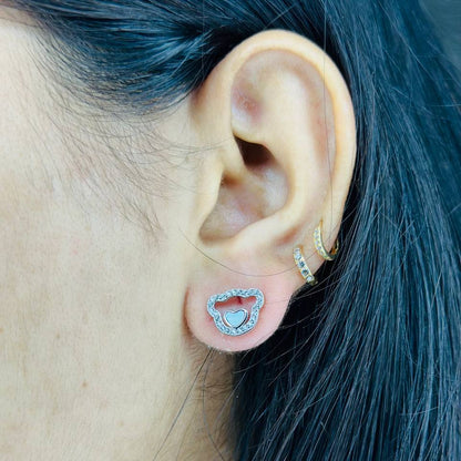 🐻 925 Sterling Silver Teddy Heart Stud Earrings