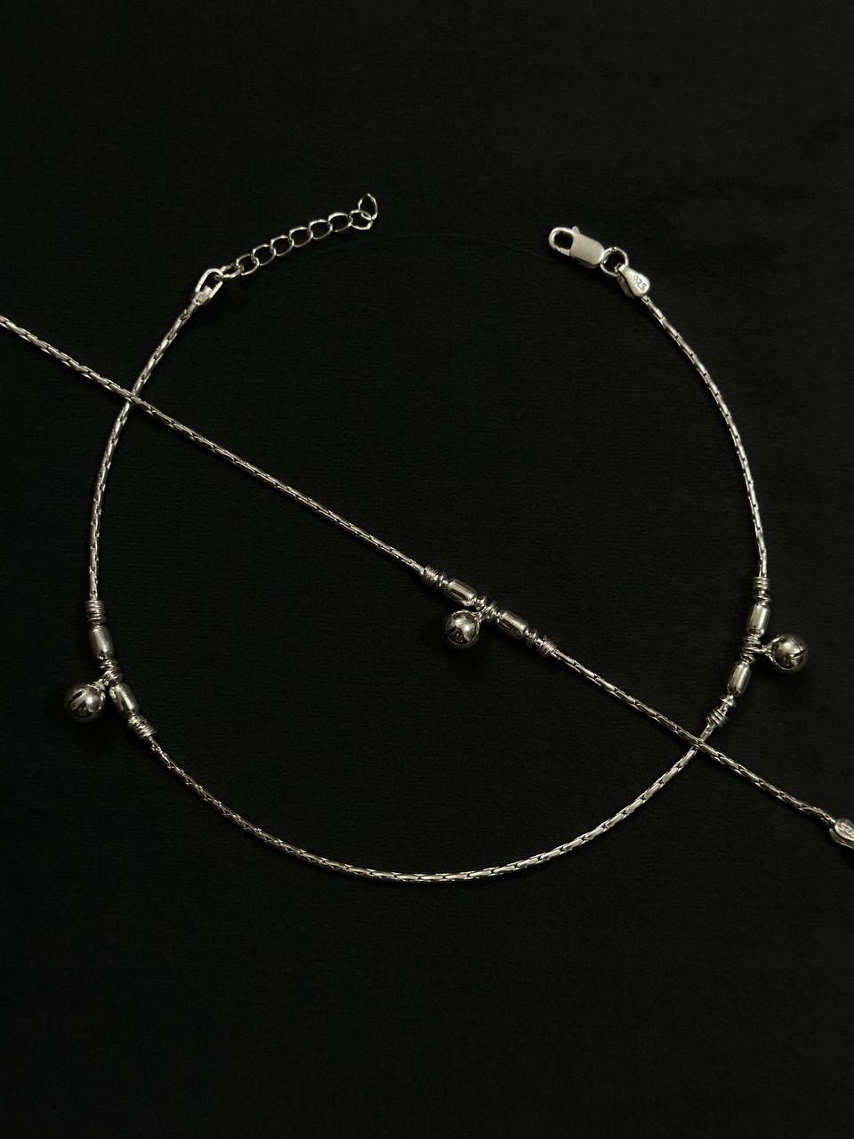 Silver Beaded Jingle Anklet – 925 Sterling Silver