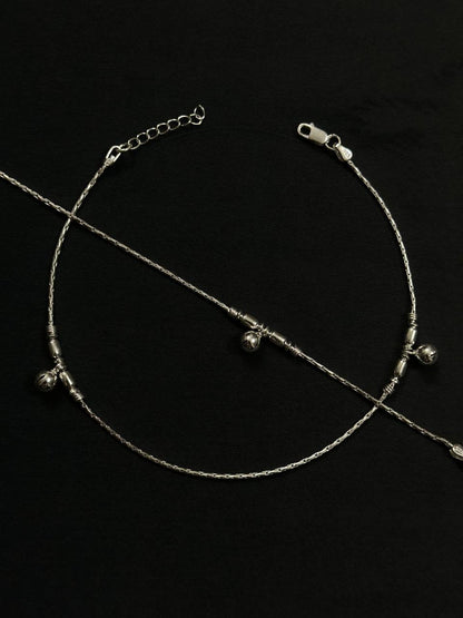 Silver Beaded Jingle Anklet – 925 Sterling Silver