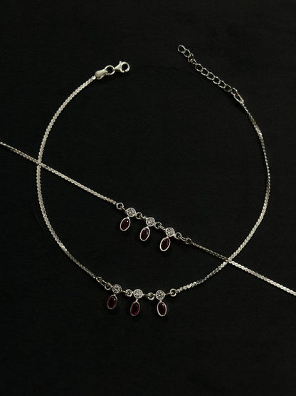 Ruby Drop Anklet – 925 Sterling Silver