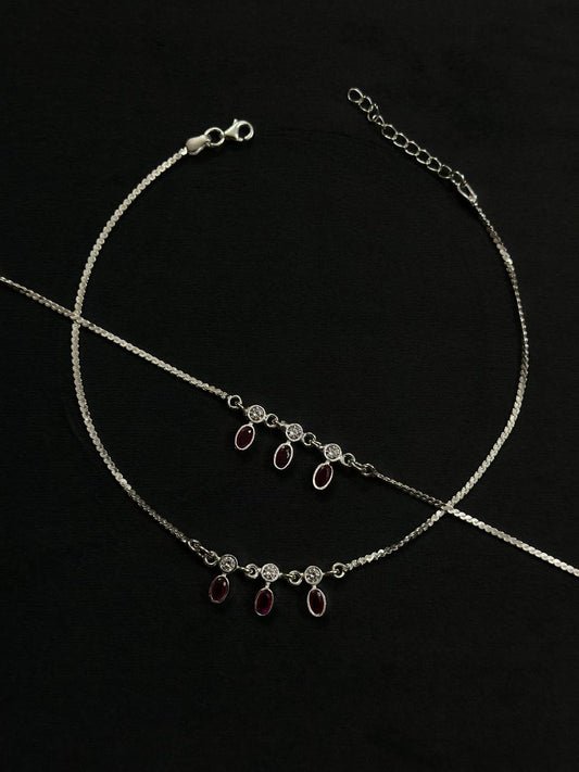 Ruby Drop Anklet – 925 Sterling Silver