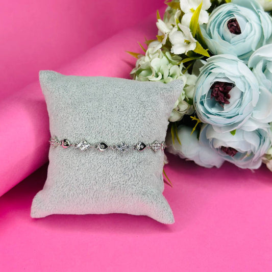 925 Silver Heart & Diamond Cluster Bracelet