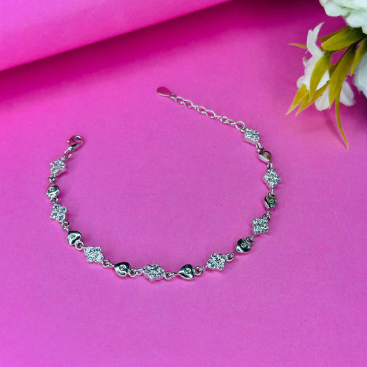 925 Silver Heart & Diamond Cluster Bracelet