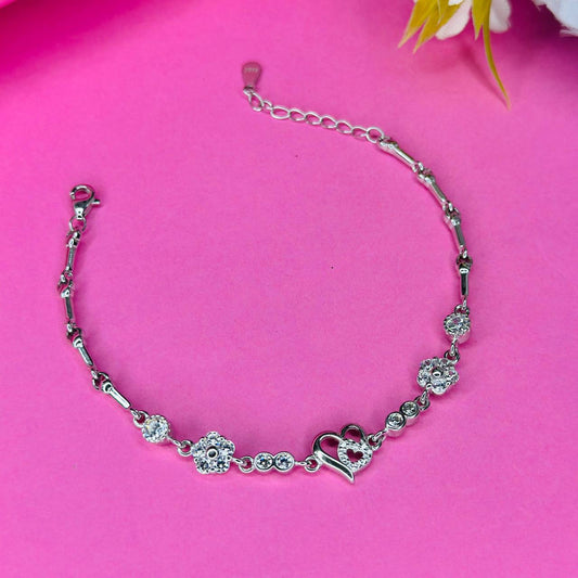 925 Silver Heart & Floral Charm Bracelet