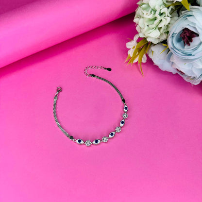 925 Silver Evil Eye & Floral Charm Bracelet