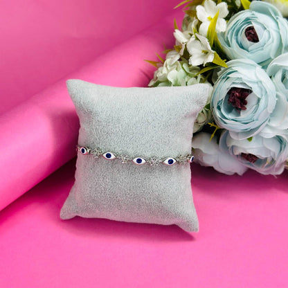 925 Silver Evil Eye & Floral Charm Bracelet