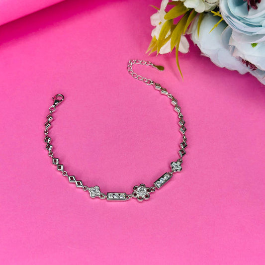 925 Silver Floral & Geometric Charm Bracelet