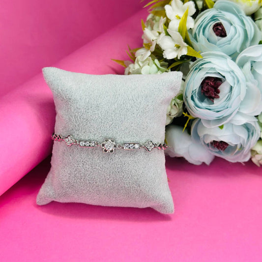 925 Silver Floral & Geometric Charm Bracelet