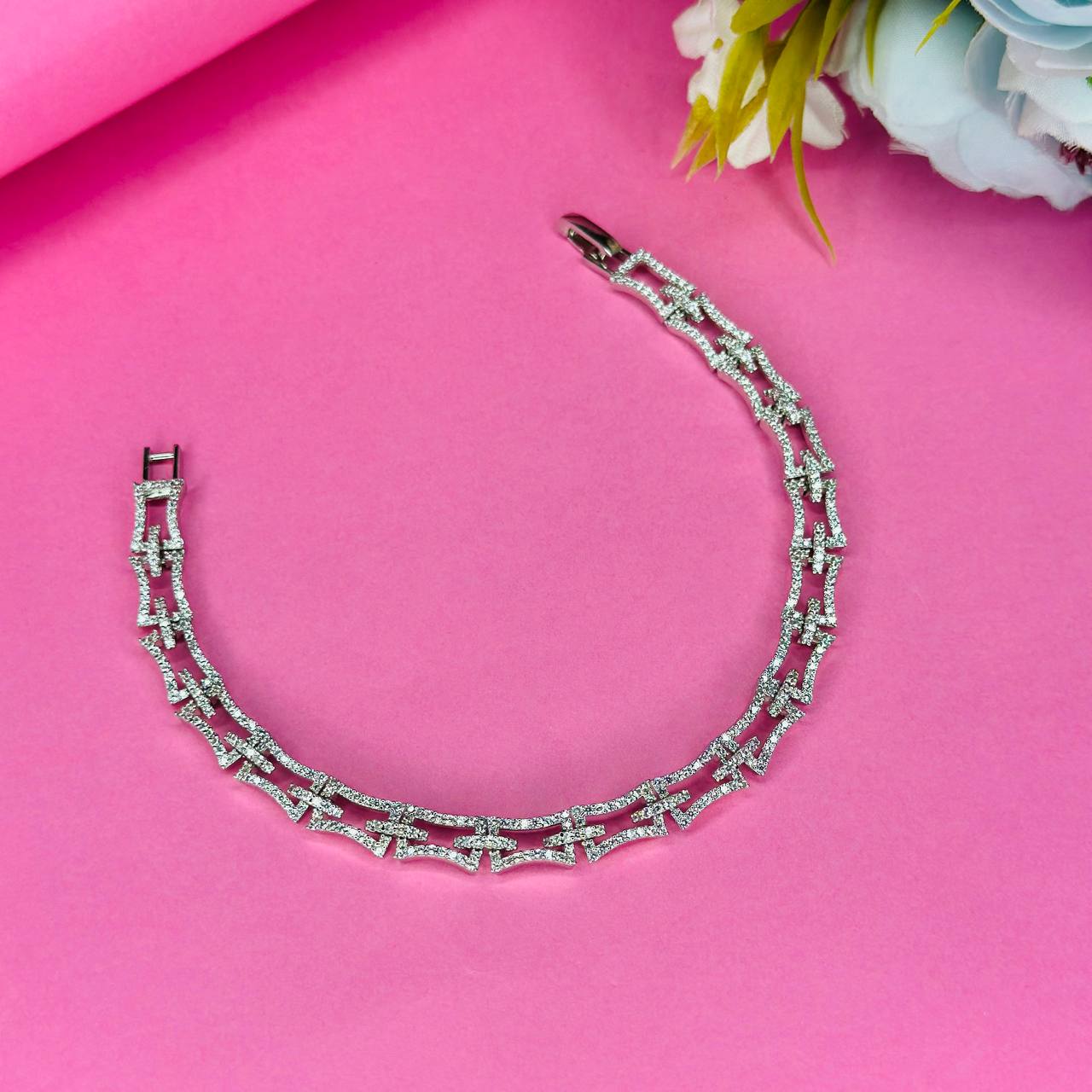 925 Silver Double Layer X-Link Bracelet