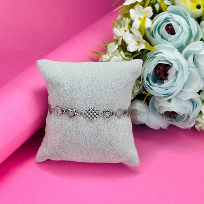 Sterling Silver Heart Shape & White Stone Gems Bracelet for Her