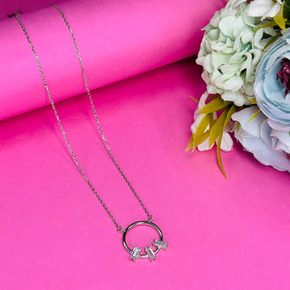 Minimalist Silver Circle Pendant Necklace with CZ Accents