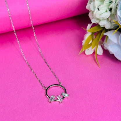 Minimalist Silver Circle Pendant Necklace with CZ Accents