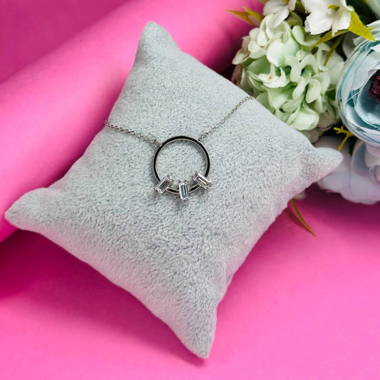 Minimalist Silver Circle Pendant Necklace with CZ Accents