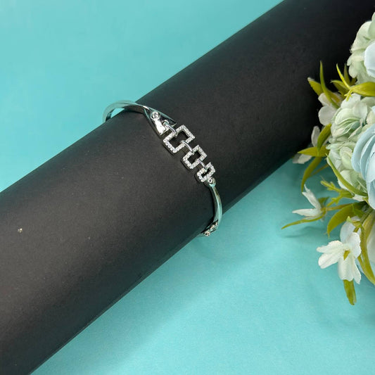 925 Sterling Silver Geometric Link Bracelet with CZ Accents