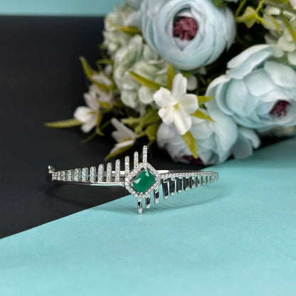 925 Sterling Silver Green Gemstone Designer Bracelet with CZ Detailing
