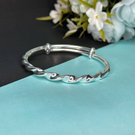 Twisted Design 100% Pure Silver Adjustable Bangle