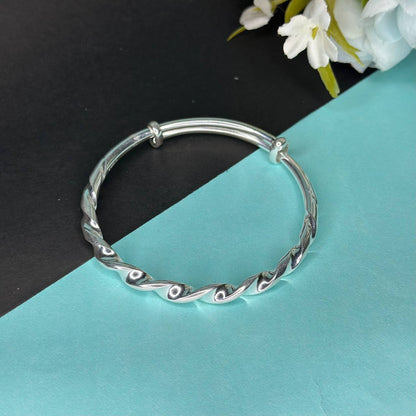 Twisted Design 100% Pure Silver Adjustable Bangle