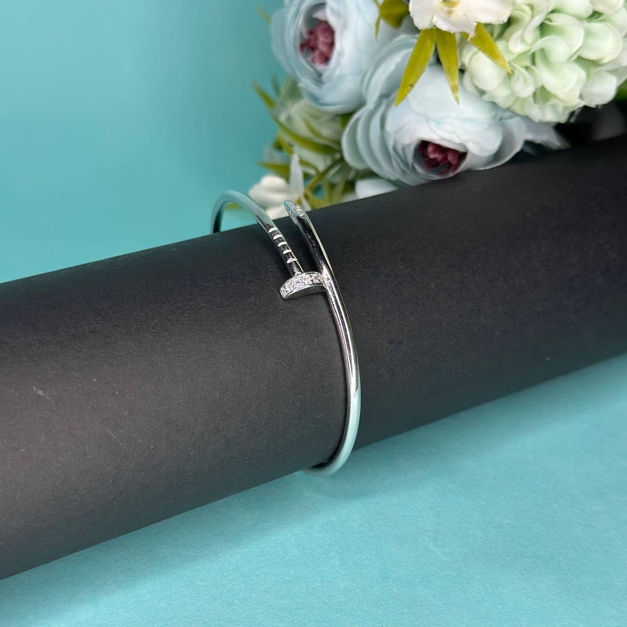 925 Sterling Silver Nail Design CZ Bracelet