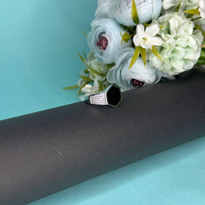 925 Silver Hexagon Onyx Signet Ring