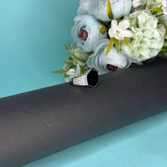 925 Silver Hexagon Onyx Signet Ring