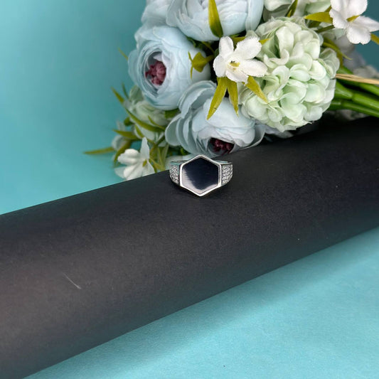 925 Silver Hexagon Onyx Signet Ring
