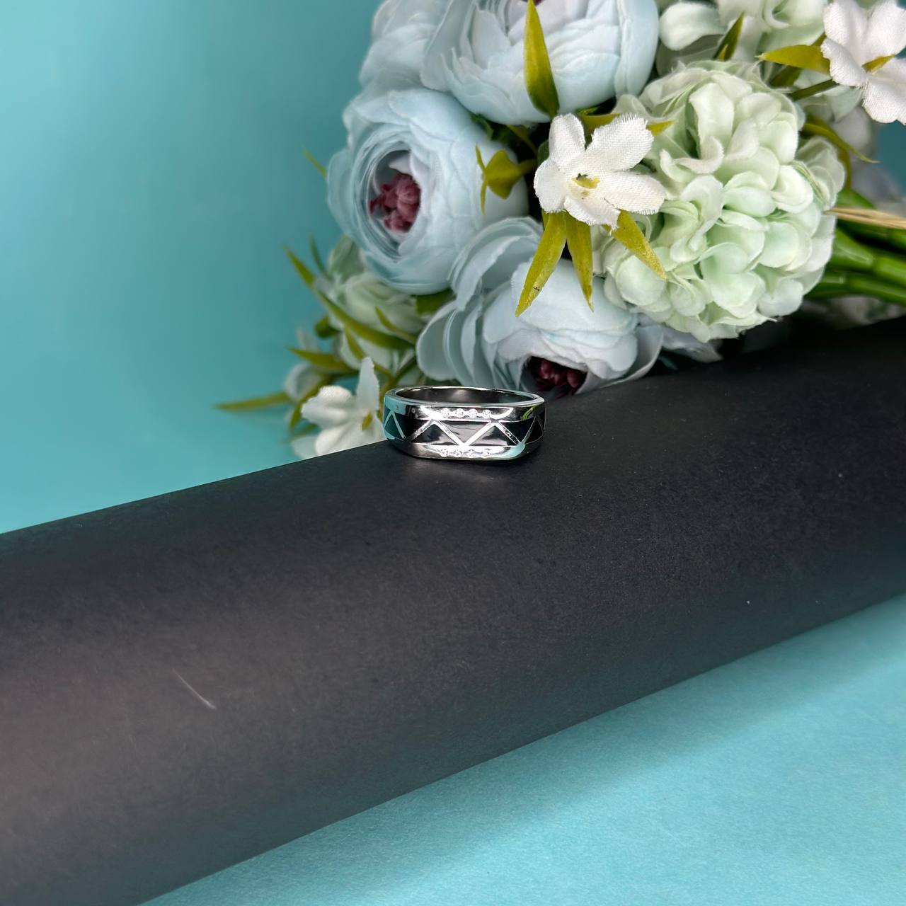 925 Silver Geometric Pattern Band Ring