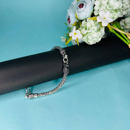 925 Sterling Silver Double Dragon Head Woven Chain Bracelet