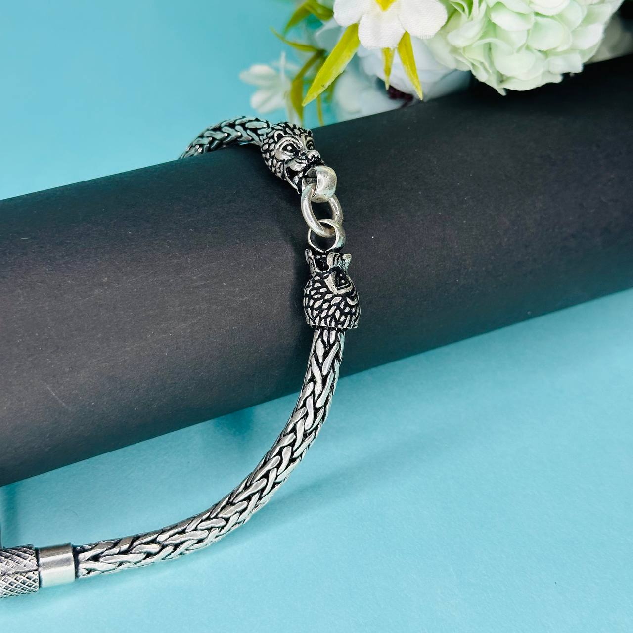 925 Sterling Silver Double Dragon Head Woven Chain Bracelet