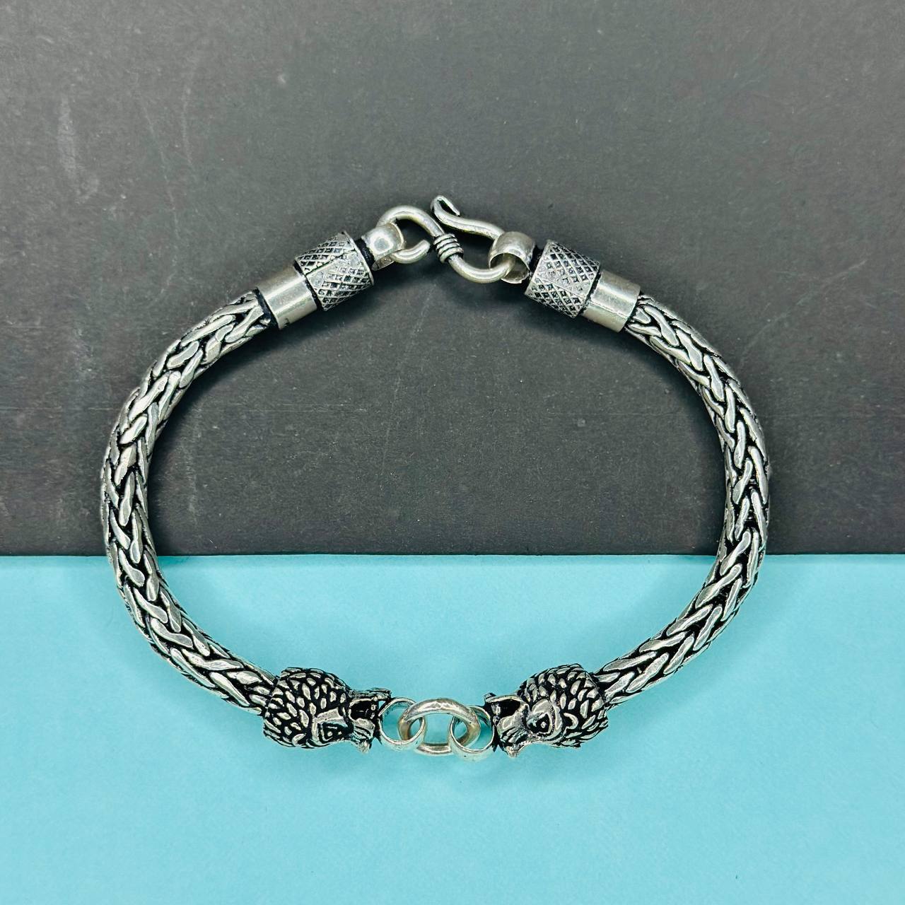 925 Sterling Silver Double Dragon Head Woven Chain Bracelet