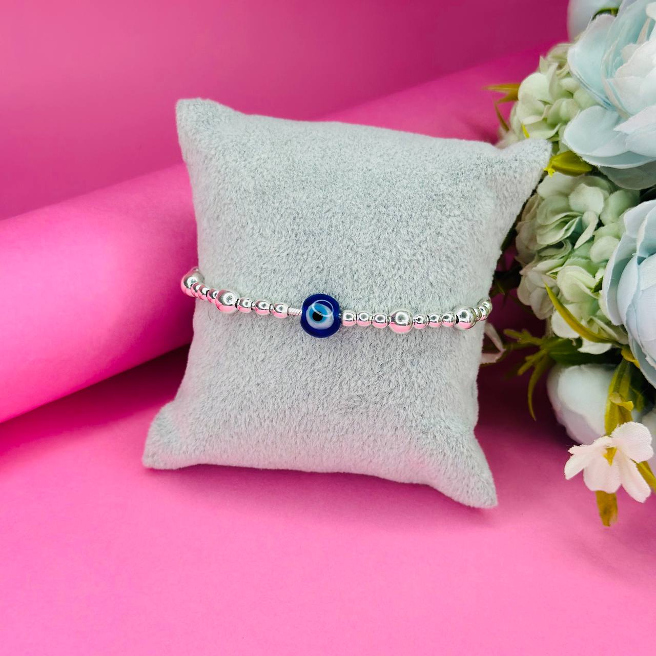 925 Sterling Silver Evil Eye Adjustable Beaded Bracelet